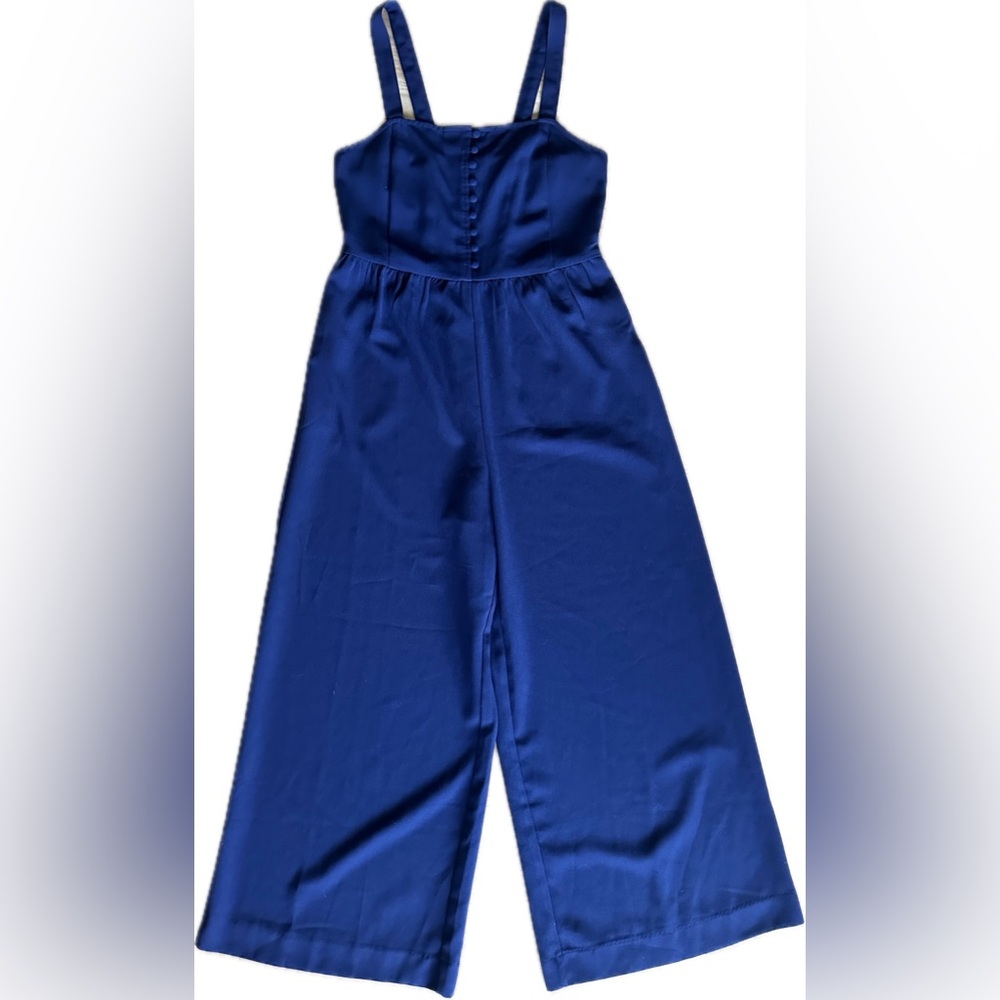 Madewell Navy Blue Smocked Button-Front Crop Jumpsuit - Picture 8 of 14